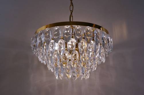 Palwa chandelier, gilt brass & optical crystals, 1960`s, German